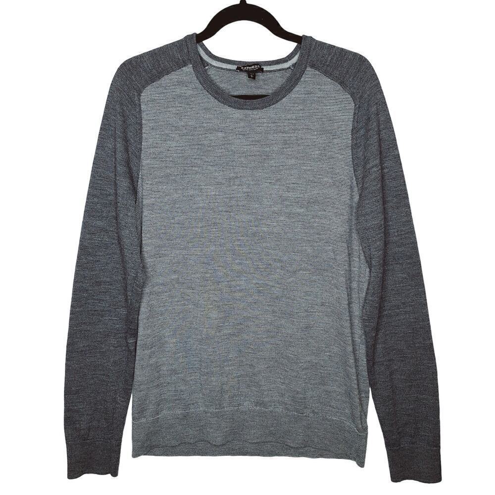 Express Men's Merino Wool Blend Sweater Raglan Slim Pullover L Machine Washable